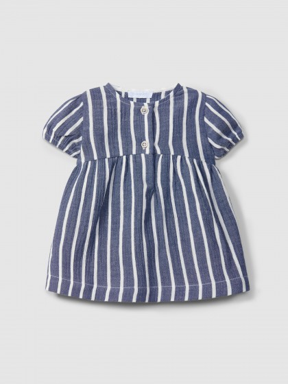 Vestido bebé niña algodón rayas azul verano Laranjinha