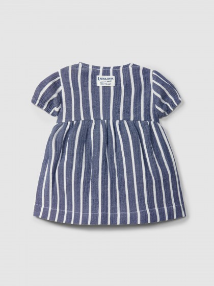Vestido bebé niña algodón rayas azul verano Laranjinha