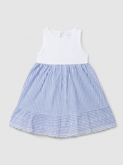 Vestido bebé niña seersucker rayas azul Laranjinha