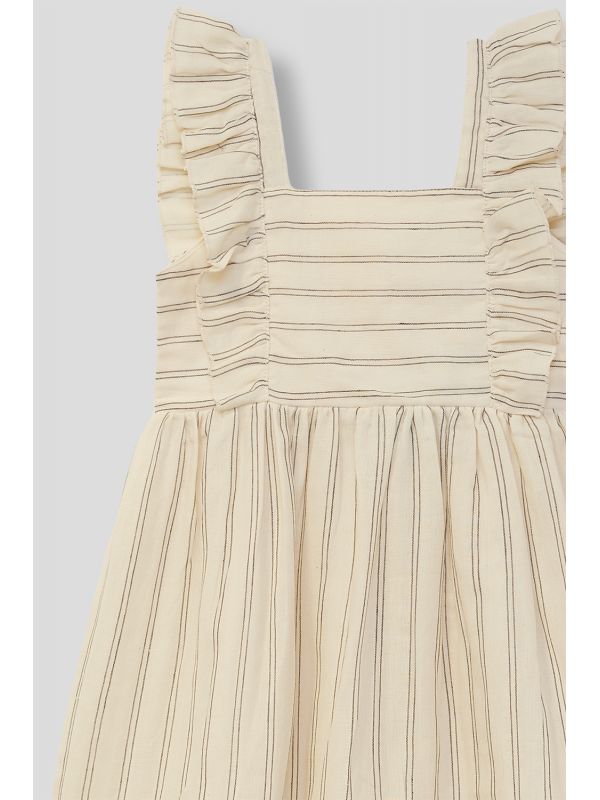 Vestido infantil crudo de rayas con tirantes de volantes Street Monkey